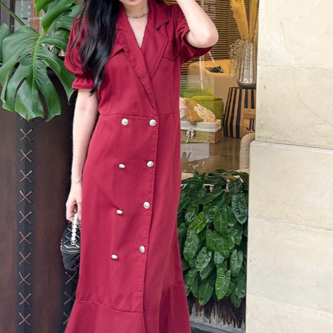 CAROCARA | Vellea Bluzer Ruflle Maxi Dress Wanita