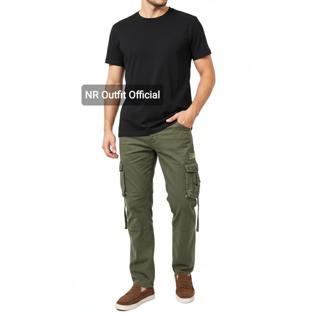 Big Size 28-39 Celana Cargo Denim Panjang Pria Kargo Jeans Kempol Jumbo Cowok Outdoor