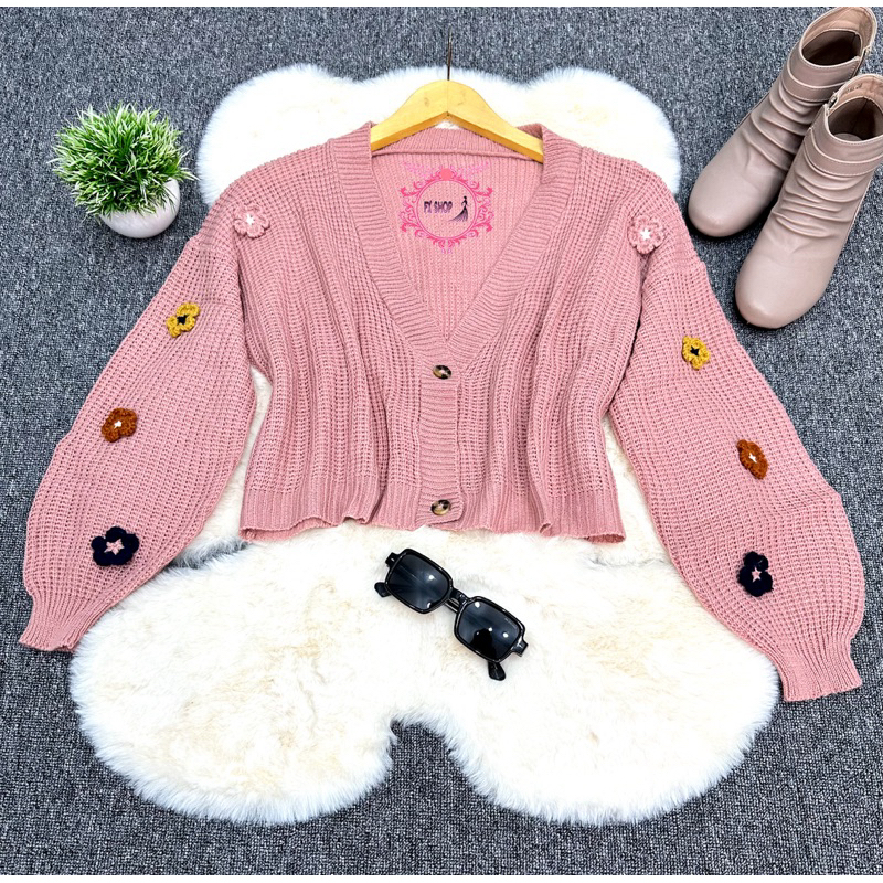 RAJUT JAKARTA  SWEATER FLOWER KOREA PREMIUM  BUNGA 3D / Timbul / CARDIGAN RAJUT BUNGA / ATASAN RAJUT