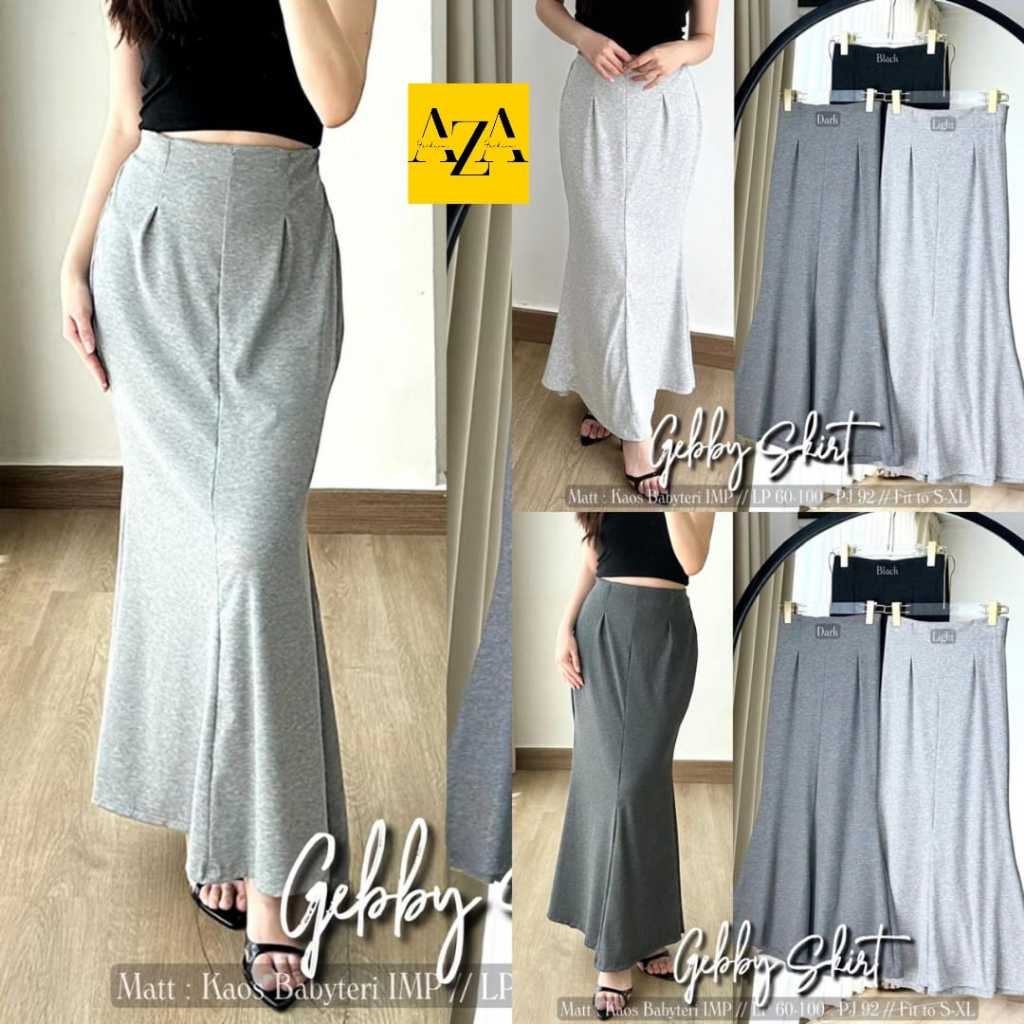 Gebby Skirt Ori Rok Panjang Wanita Kaos Babyteri Premium Import Model Span Duyung Bawah Mekar Fit S-