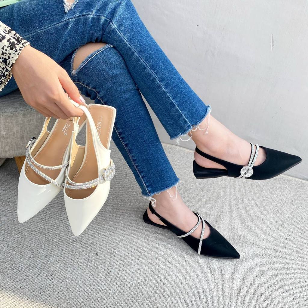 Simoncelli Sandal Flat Tali Belakang Wanita | Sandal Wanita | Sandal Tali | Sandal Kerja Hitam | San