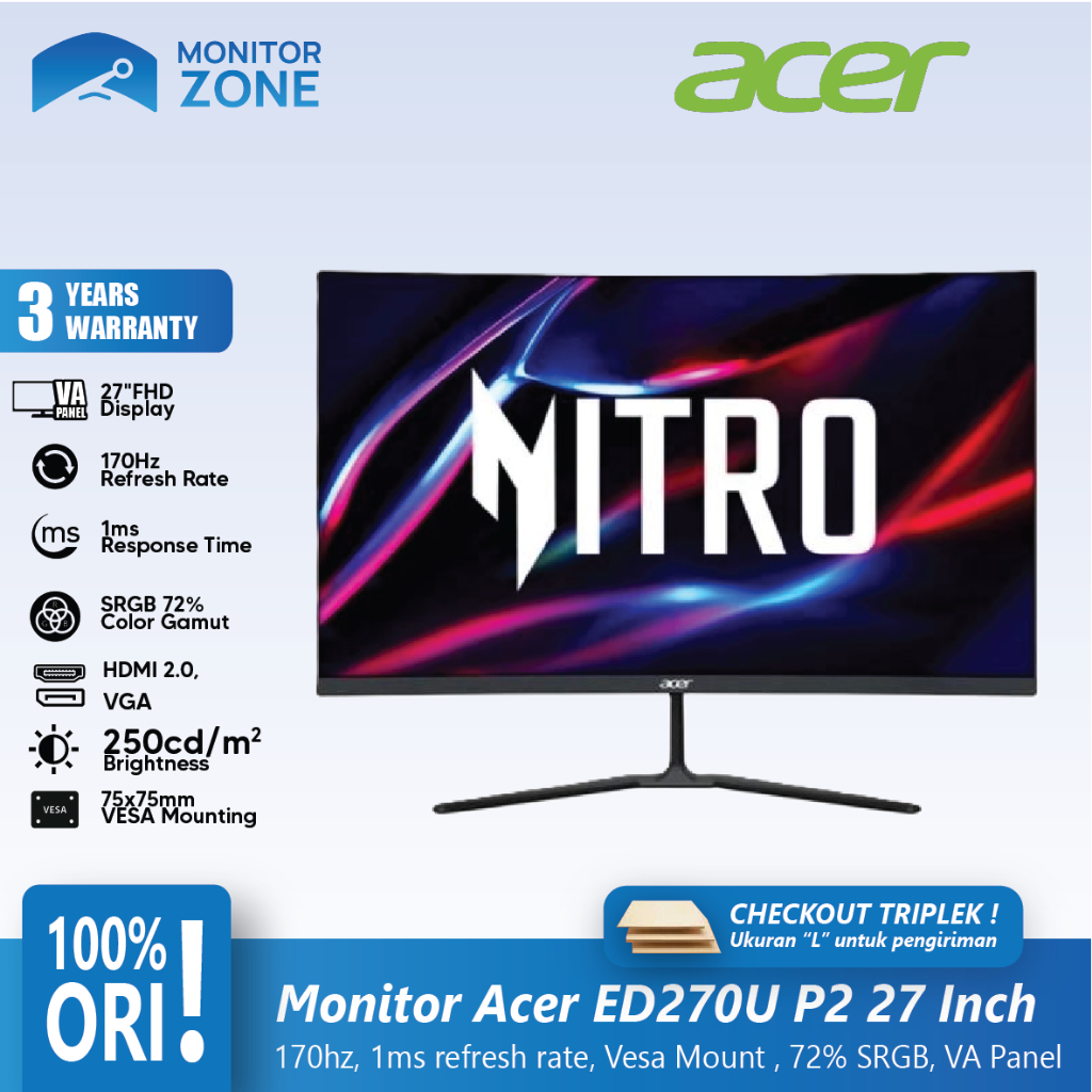 Monitor Gaming Acer Nitro ED270U_P2 27" WQHD 170Hz IPS