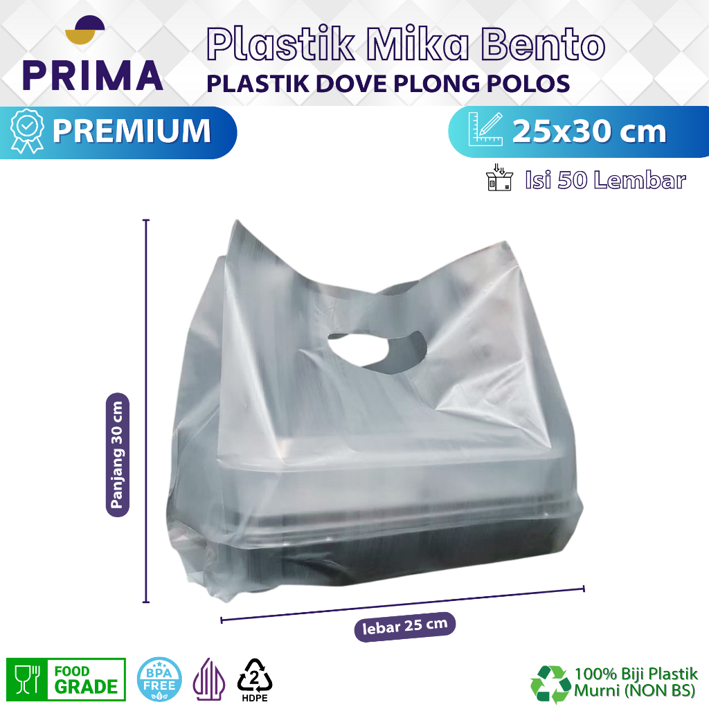 Ecer Kantong Plastik Dove 25x30 cm Plong Polos untuk Kemasan Mika Bento / Thinwall Bento 4 Sekat, Bo