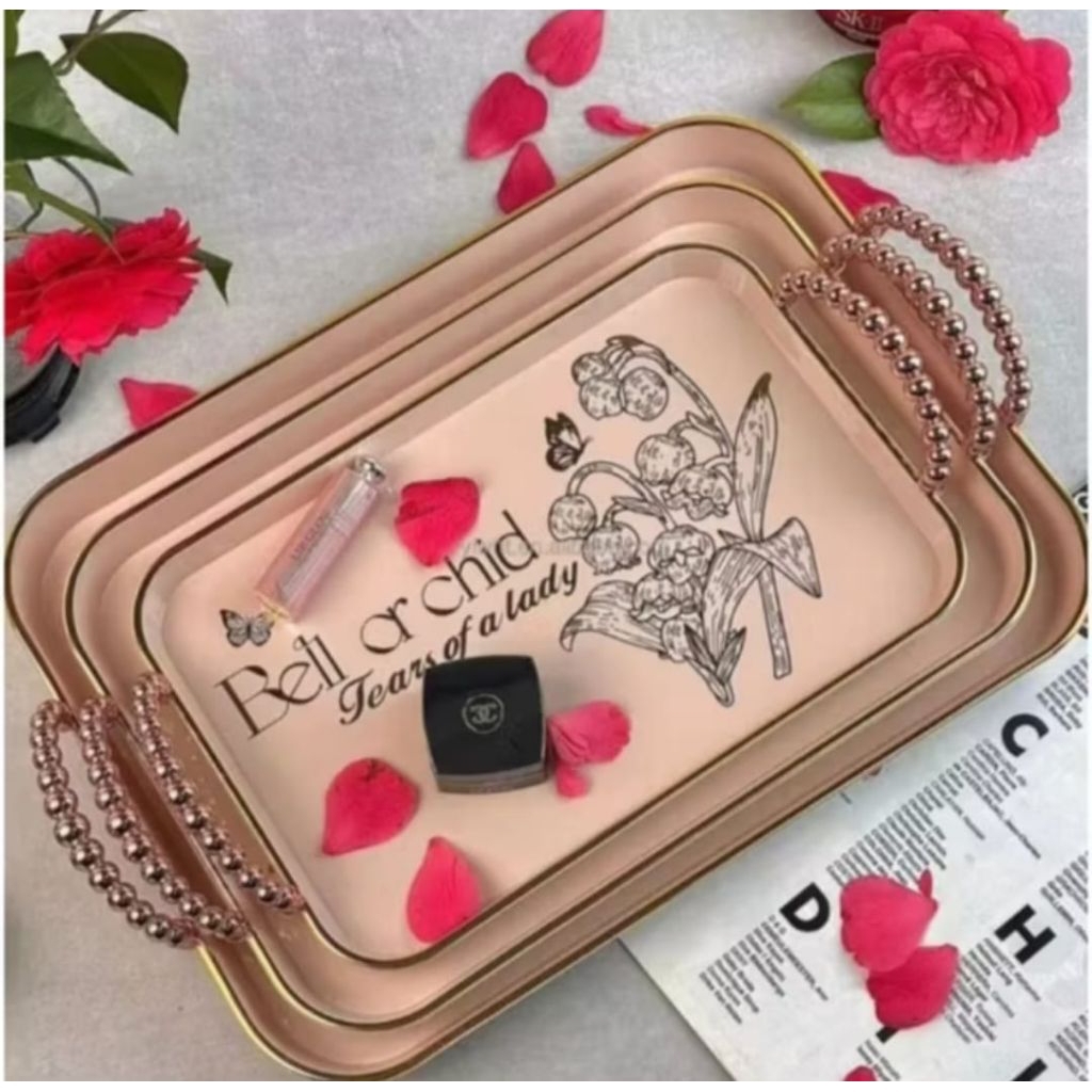 Nampan Gold Mewah Nordic Luxury Tray Dekorasi Nampan Tray Mewah Nampan Dengan Pegangan Gold