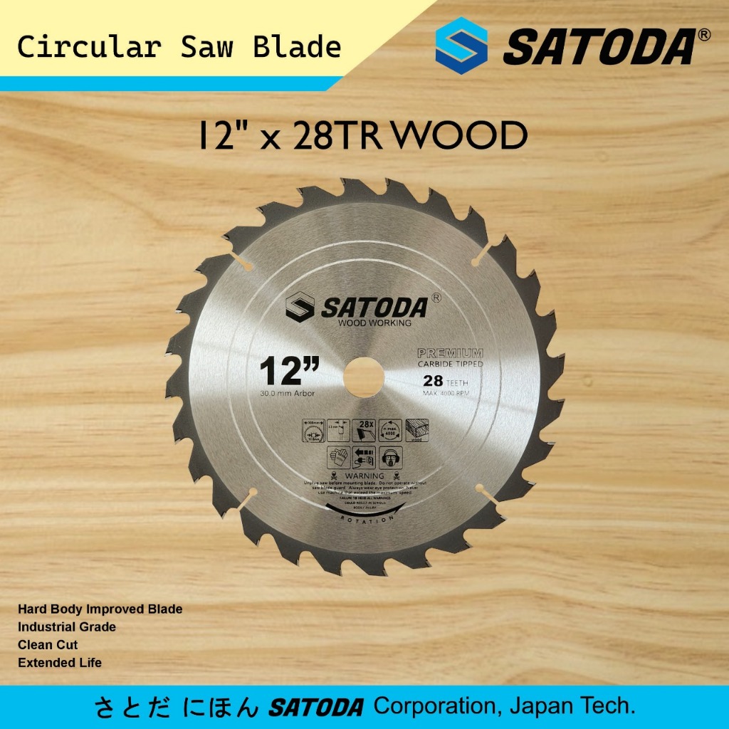 Mata Gergaji Kayu 12 Inch x 28T Satoda Japan Tech Circular Saw Blade