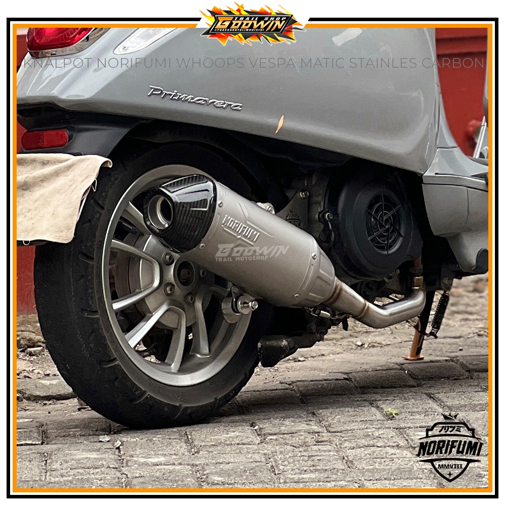 Knalpot Norifumi WHOOPS Stainless Carbon Vespa Sprint Prima S LX125 GTS 150 Matic