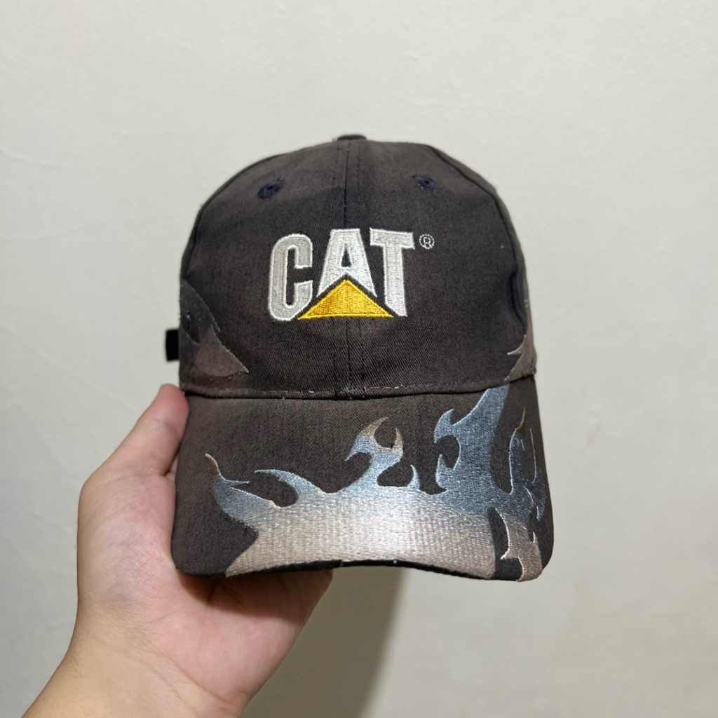 Topi vintage CAT Caterpillar flame api topi cat