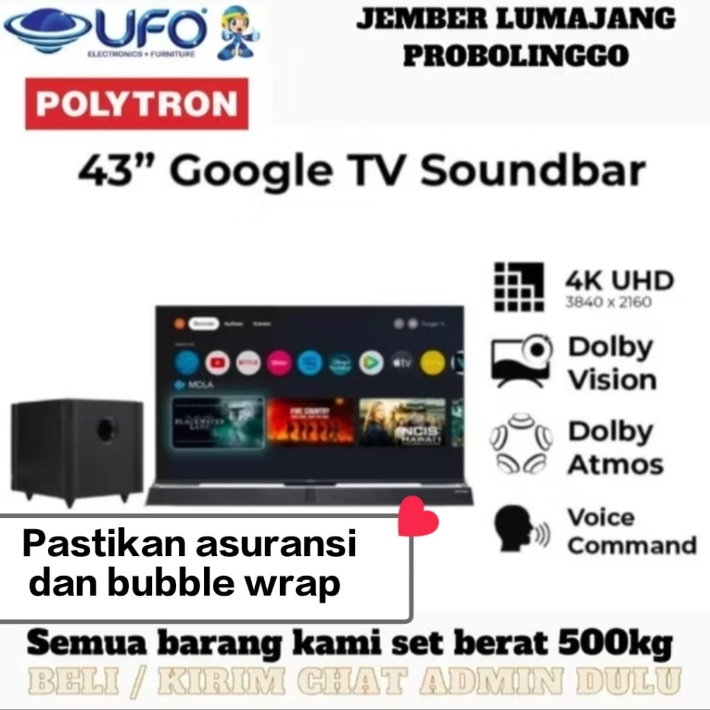 TV POLYTRON 43BG5058 LED TV GOOGLE TV SOUND BAR 43 INCH
