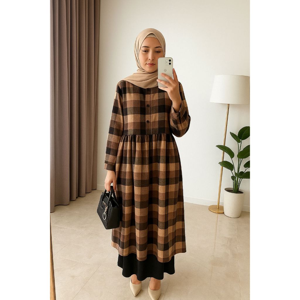 TUNIC MOTIF KOTAK MOCCA