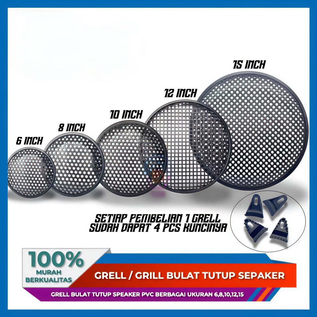 Gril speaker/Grill speaker bulat tutup speaker 6inch/8inch/10inch/15inch/18inch bahan pvc bulat