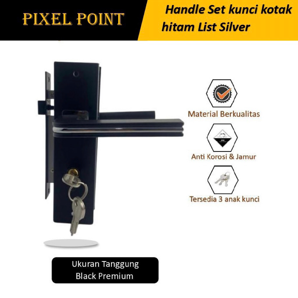 Handle Set Kunci Pintu rumah warna Hitam doff List Silver ukuran tanggung & Jumbo 20 & 25 cm High Qu