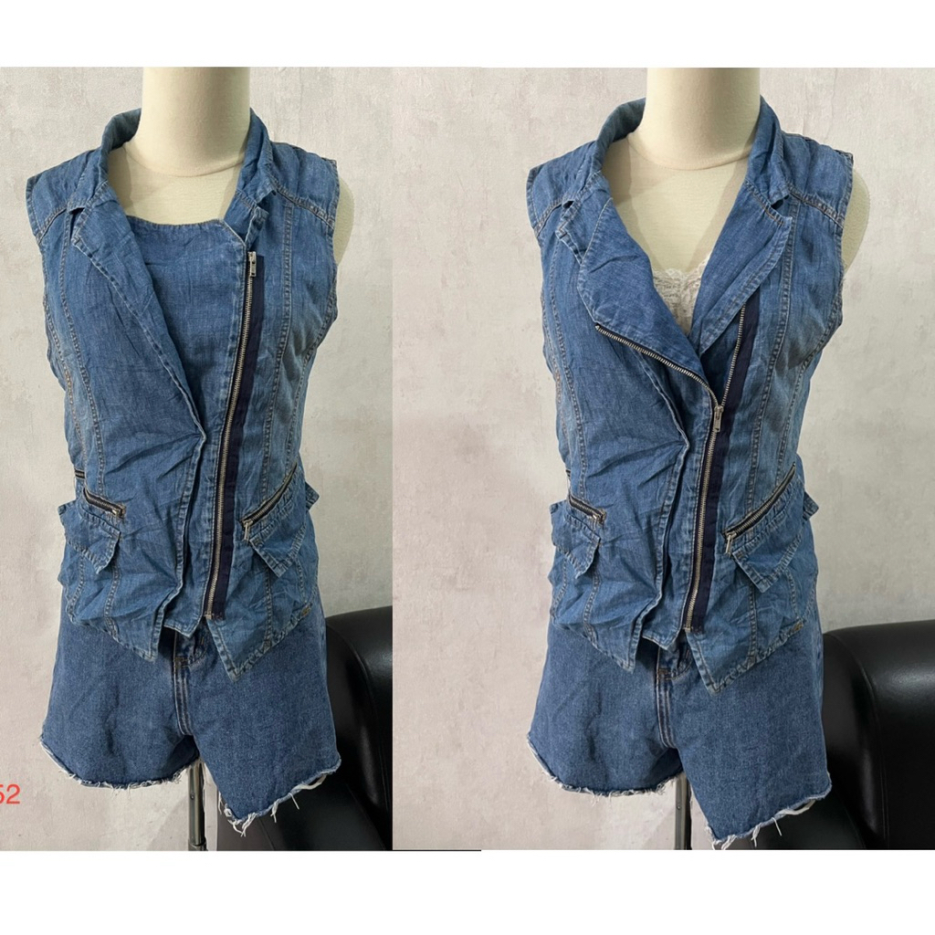 Flat b denim vest jeans vest denim rompi jeans rompi denim wanita model ramones size M