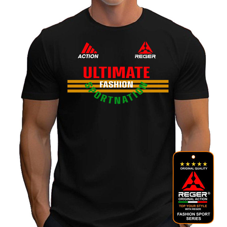 BAJU KAOS REGER ACTION ULTIMATE  GARIS GOLD DIDADA Tshirt Man Cotton KATUN COMBED 30S 100% / Baju Ka