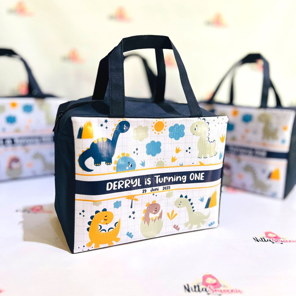 Tas Souvenir Ulang Tahun Resleting Ultah Anak desain custom motif Dinosaurus