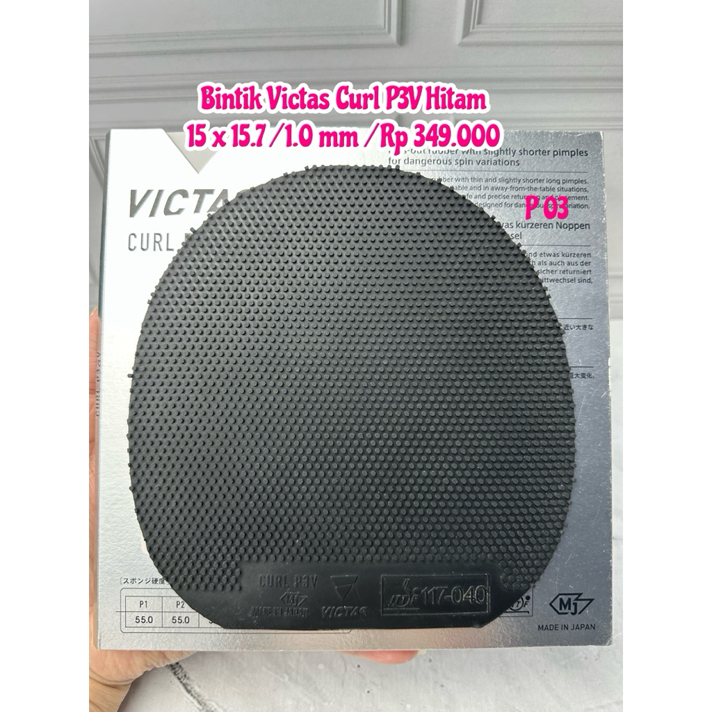 KARET TENIS MEJA PINGPONG BEKAS BINTIK VICTAS CURL P3V HITAM