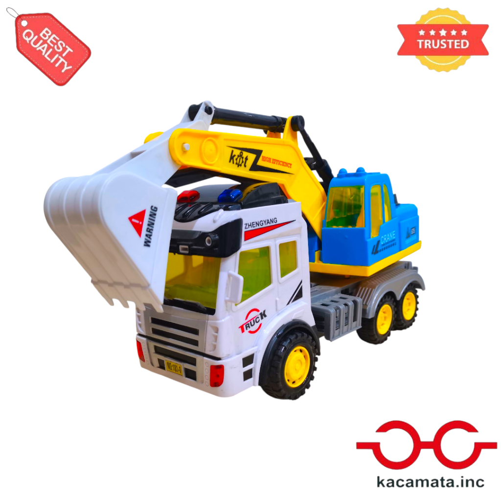 Mainan Truck Beko ada Tuas Pengeruk Tanah Naik Turun Interior dalam Crane bisa Rotasi 360 - TAG82438