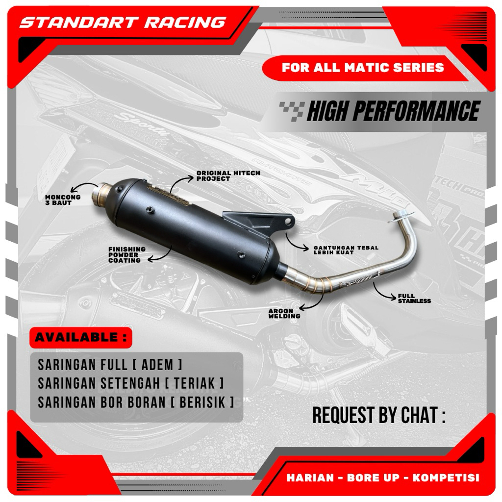 knalpot mio sporty standart racing suara bas adem teriak gahar original HITECH PROJECT pnp mio sport
