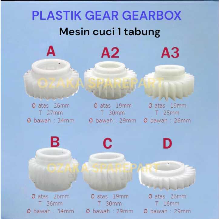 Gear plastik gearbox mesin cuci 1 tabung berbagai ukuran