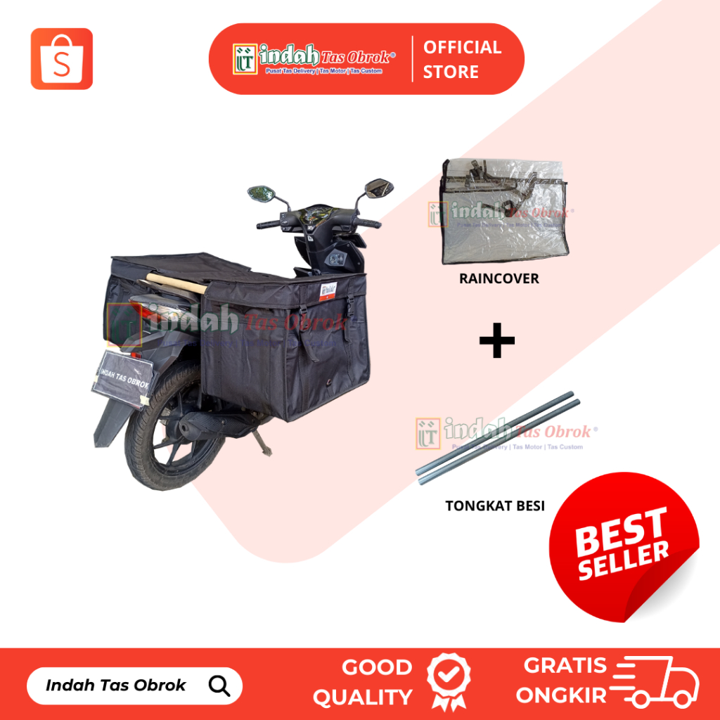 INDAH Tas Obrok - [PAKET LENGKAP] Tas Obrok Motor Besar Hitam Kuat + Tongkat Besi + Raincover