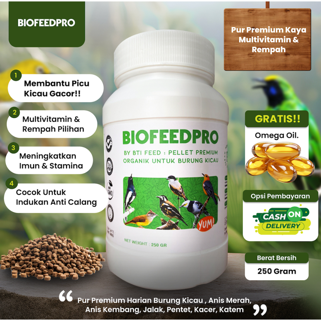 Pur Harian Burung Kicau 250gr Biofeedpro Untuk Jalak - Cendet - Kacer - Anis Merah - Anis Kembang - 