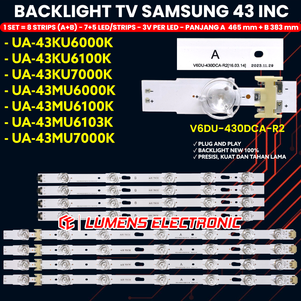 BACKLIGHT TV SAMSUNG 43 INCH 43KU6000 43KU6100 43KU7000 43MU6000 43MU6100 43MU6103 43MU7000 UA43KU60
