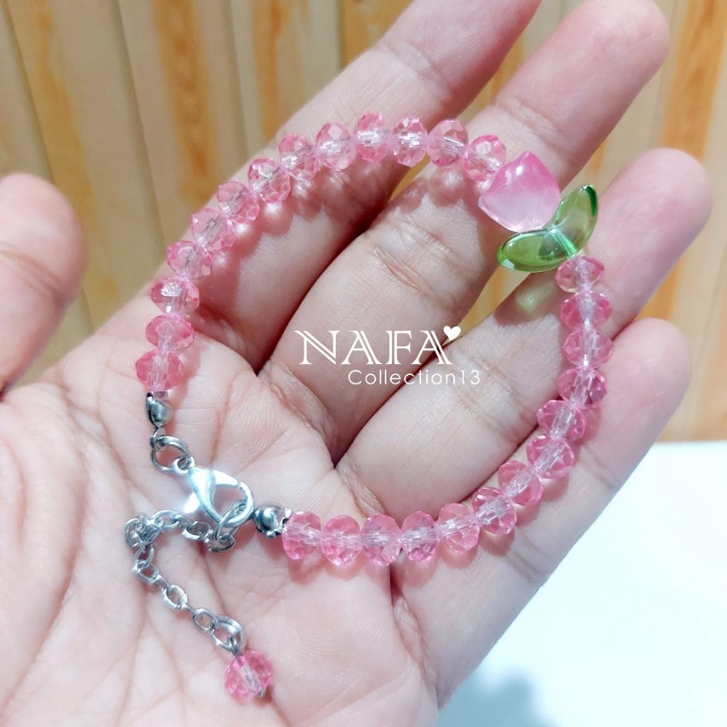 Gelang Kristal Bunga Tulip Kaca