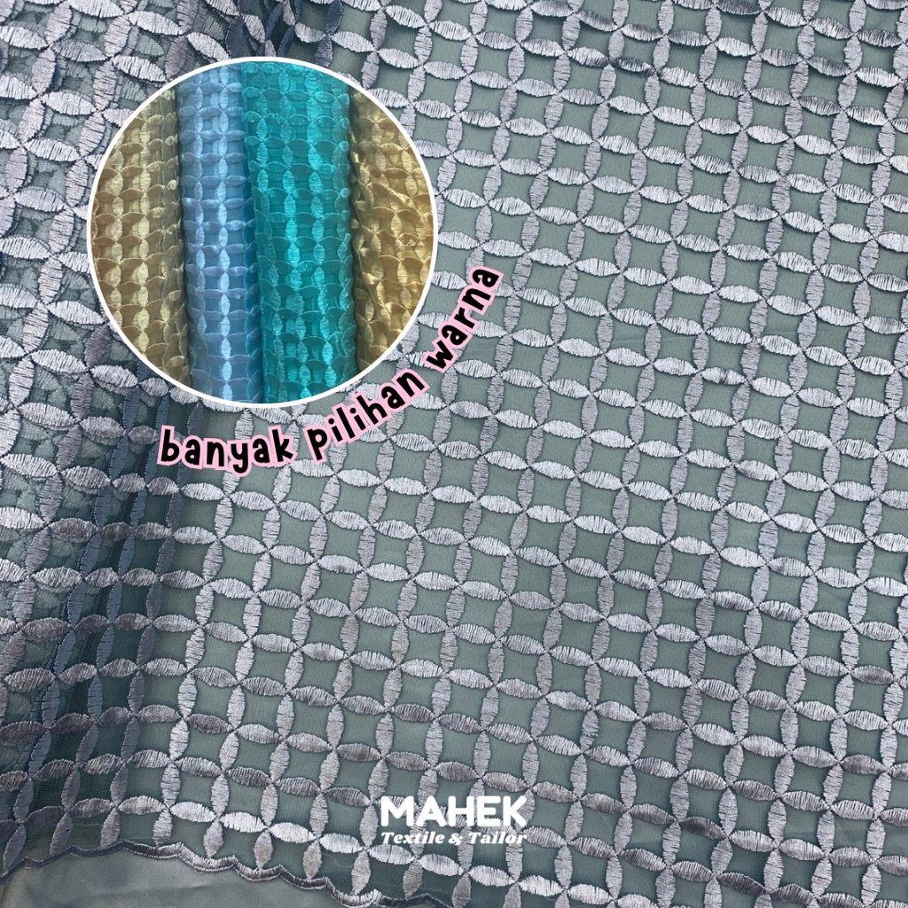 Tile Kotak Bordir / Tille Nylon Kotak / Tile Bordir Kotak Tebal / Bahan Dress Mewah / Harga per 0,5M