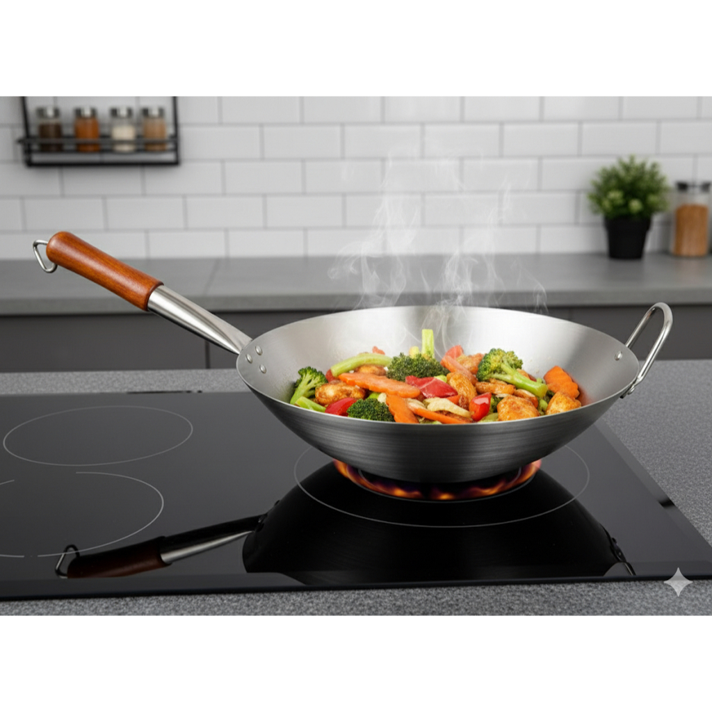 KUALI STAINLESS GAGANG KAYU / WOK STAINLESS / KUALI STAINLESS - HOKI HOUSEWARE