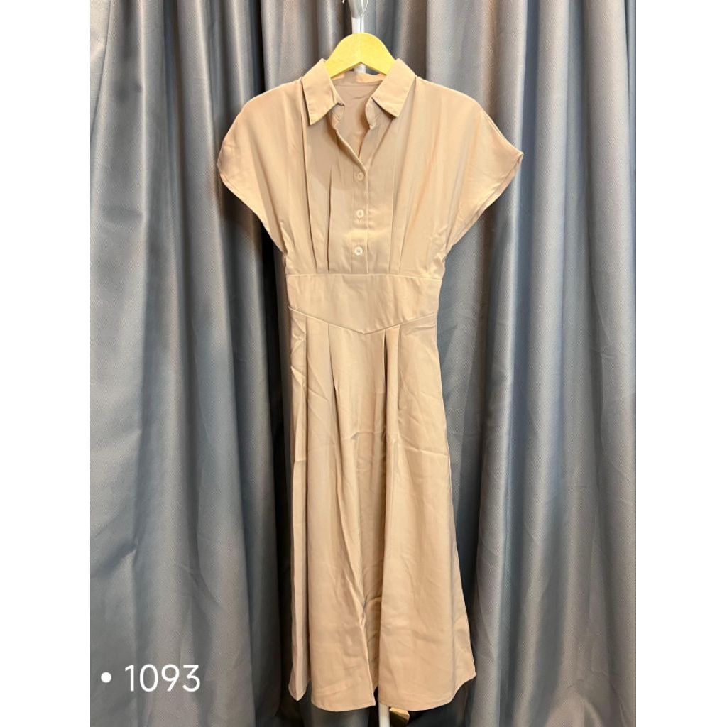 Dress Wanita Lengan Pendek Bahan Chloe Kancing Depan | Dress Midi Elegan Kekinian | ATA 1093