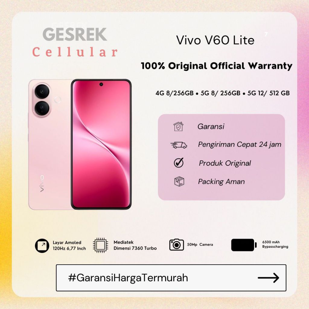 Vivo V60 Lite 4G 5G 8/128GB 8/256GB 12/512GB - Garansi RESMI