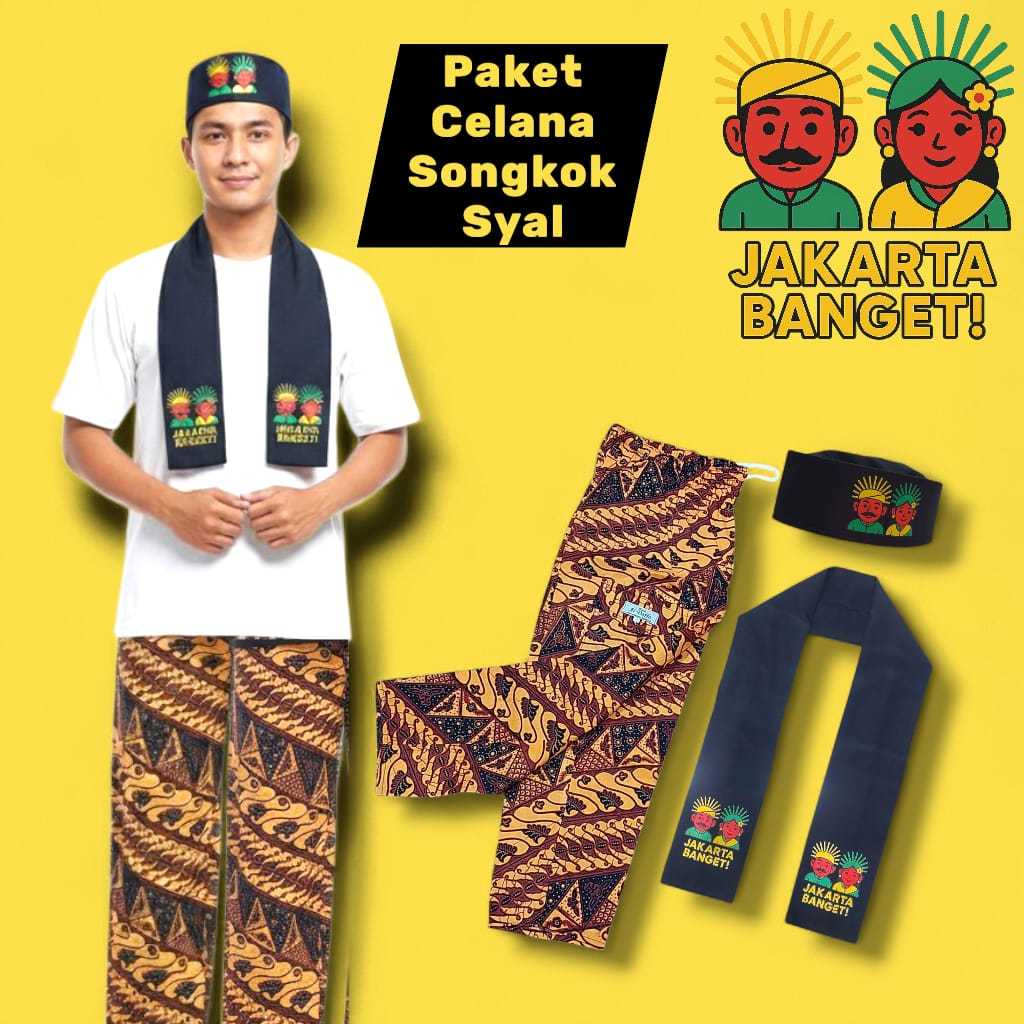 Setelan Baju Sadariah Pangsi, pakaian tradisional khas pria Betawi Celana Batik