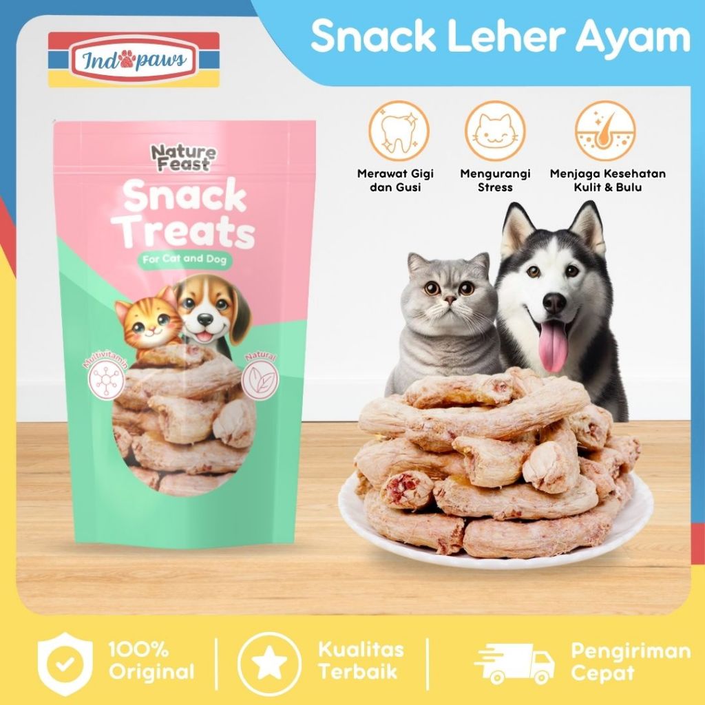 Nature Feast - Snack Leher Ayam Asli untuk Anjing & Kucing 100% Natural Freeze Dried Chicken Neck
