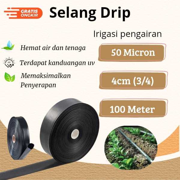 Selang Drip/Irigasi pengairan 50 micron x 4cm x100 meter HDPE POLYETHILENE