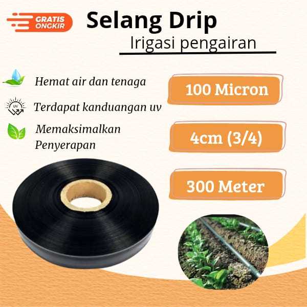 Selang Drip/Irigasi pengairan 100 micron x 4cm x 300 meter HDPE POLYETHILENE