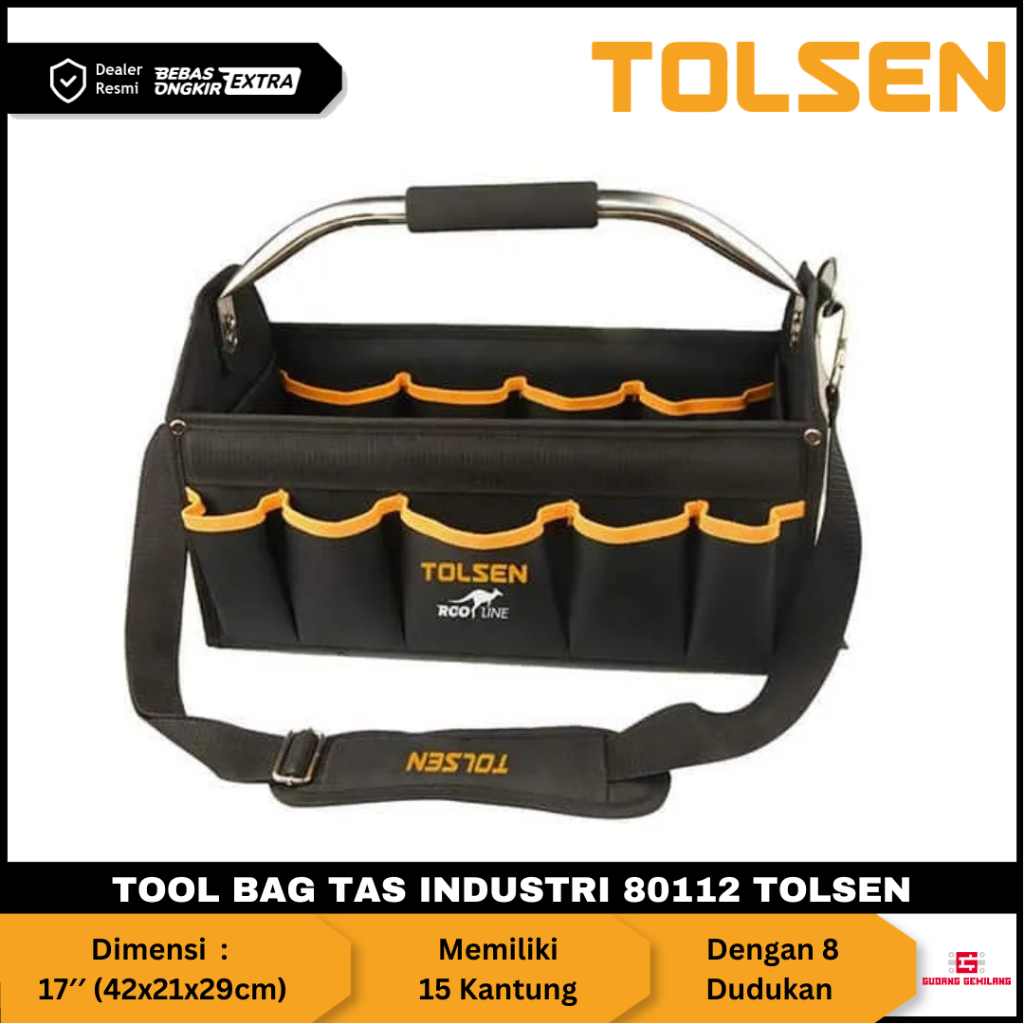 Tas Peralatan Tukang Tas Perkakas Kerja Handle Besi  15 Kantung 80112 TOOL BAG TOLSEN