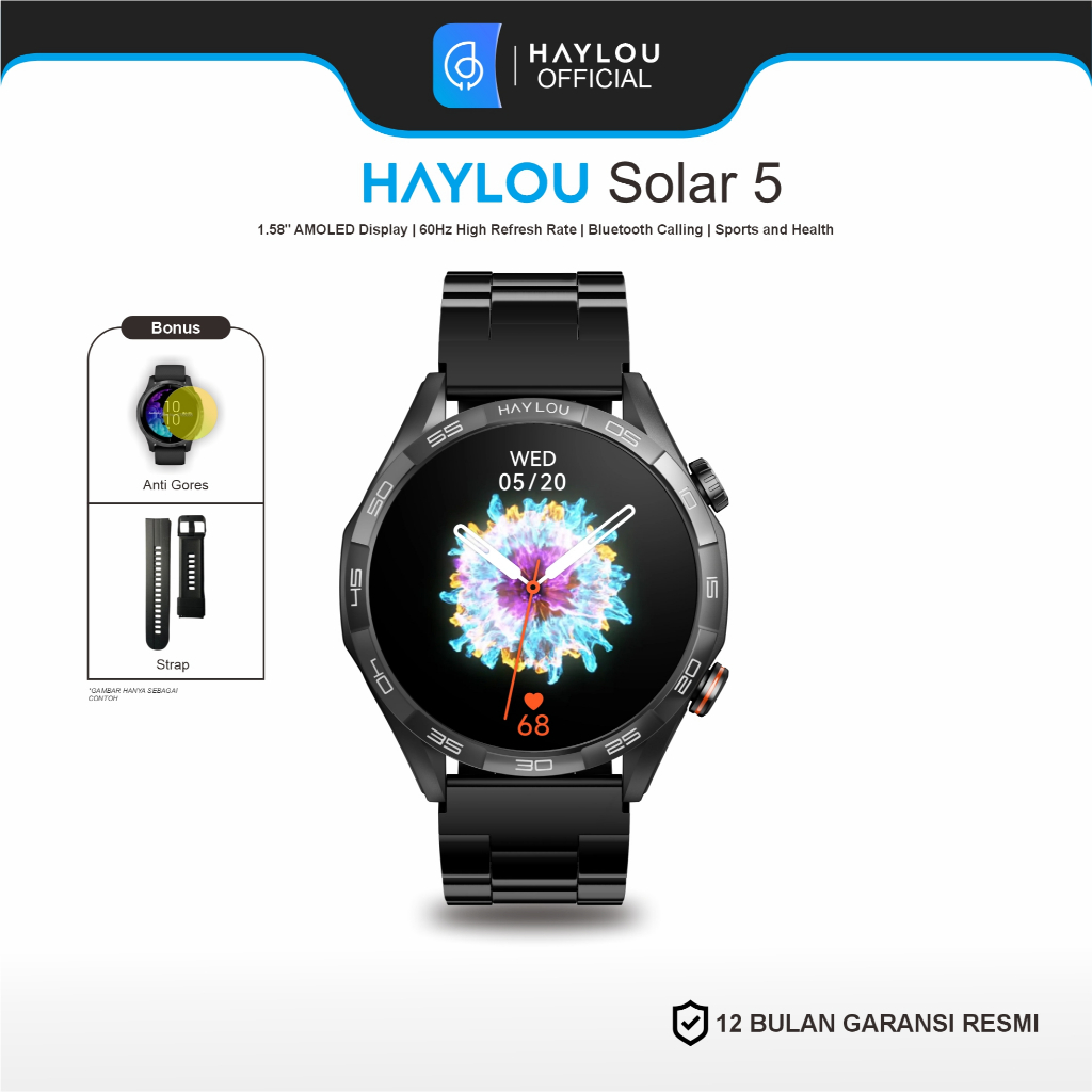 Haylou Solar 5 Smartwatch AMOLED Display, Alloy Frame, 6Hz Refresh Rate, Album & Recorder Function, 