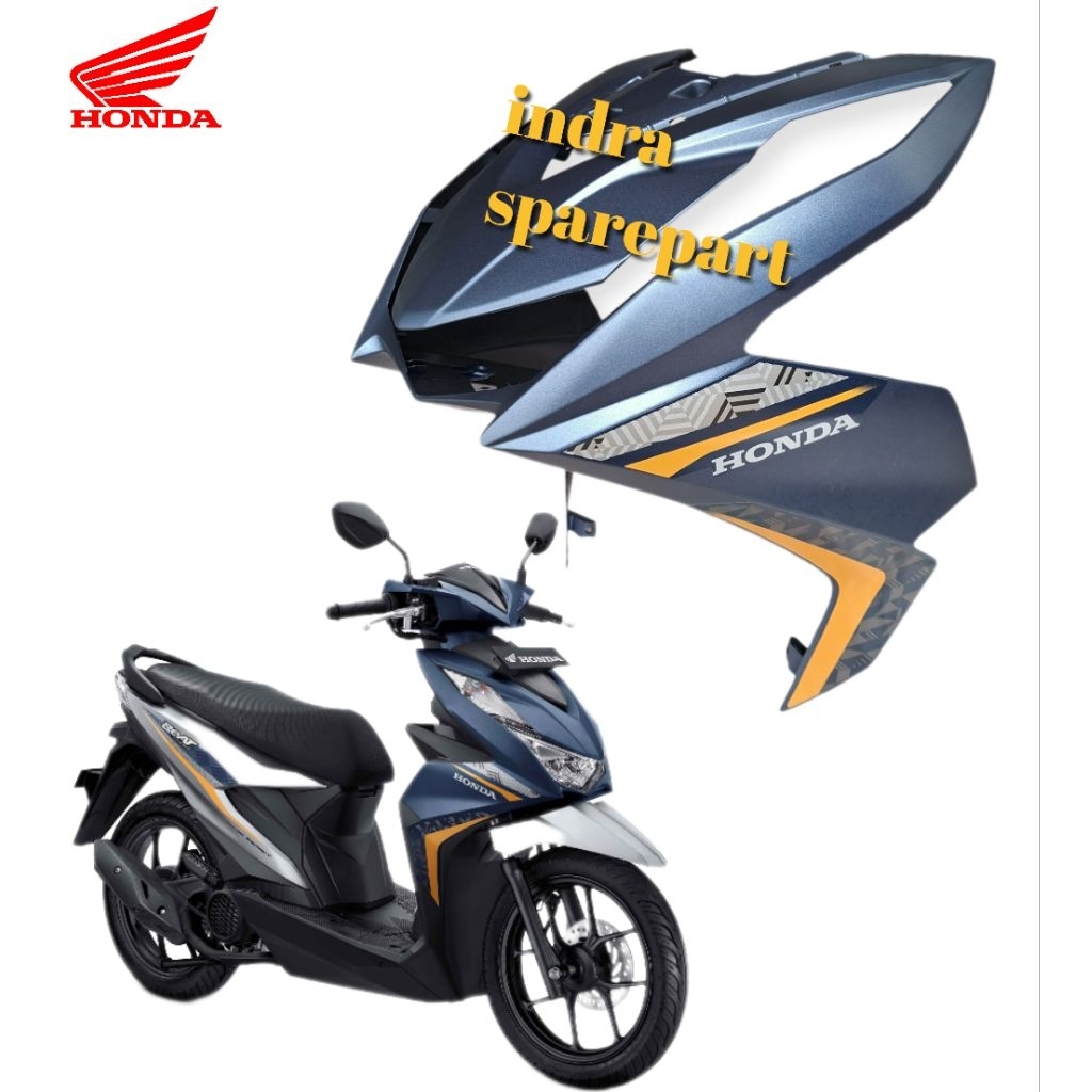 Tameng Panel Body Depan Honda Beat Deluxe K1A Tahun 2021 2022 Matte Blue Silver Plus Stiker Striping