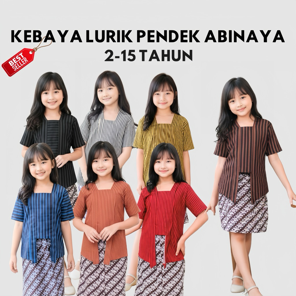 SET KEBAYA LURIK ANAK PEREMPUAN LENGAN PENDEK ROK PENDEK ABINAYA