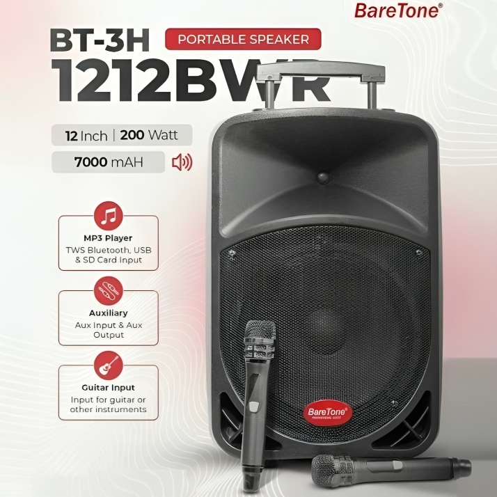 Speaker Aktif Portable Baretone 12 Inch BT-3H1212BWR/Baretone 12” BT-3H 1212 BWR Bluetooth Karaoke