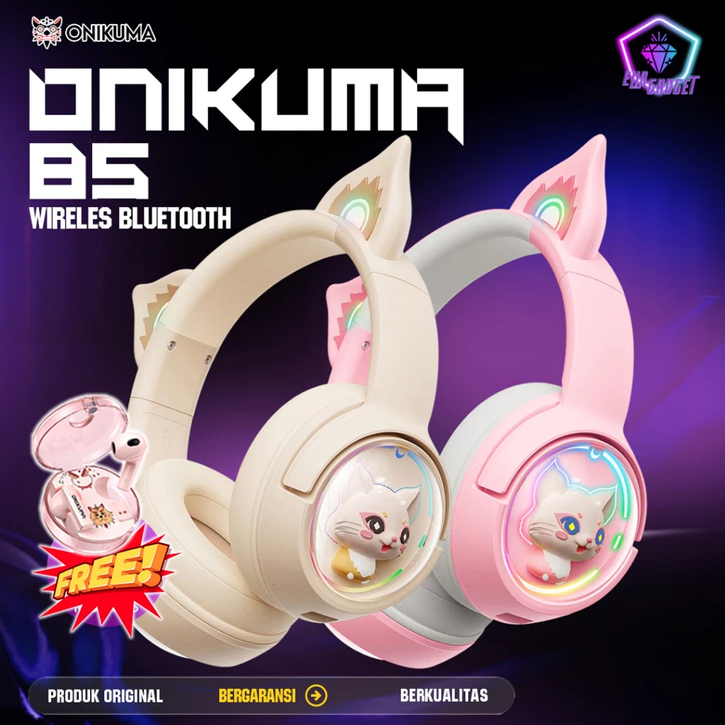 ONIKUMA B5 Headset Gaming Cat Ear Bluetooth-Bluetooth, Mic, RGB, Gaming & Musik-Headset & Earbud Blu