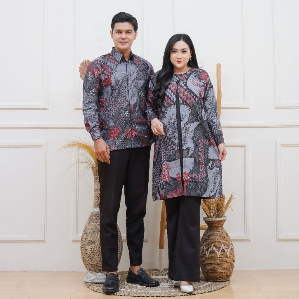 Couple Baju Batik Kemeja Tunik Kancing Modern / Batik Brokat / Baju kapel / set Batik Atasan / Tunik