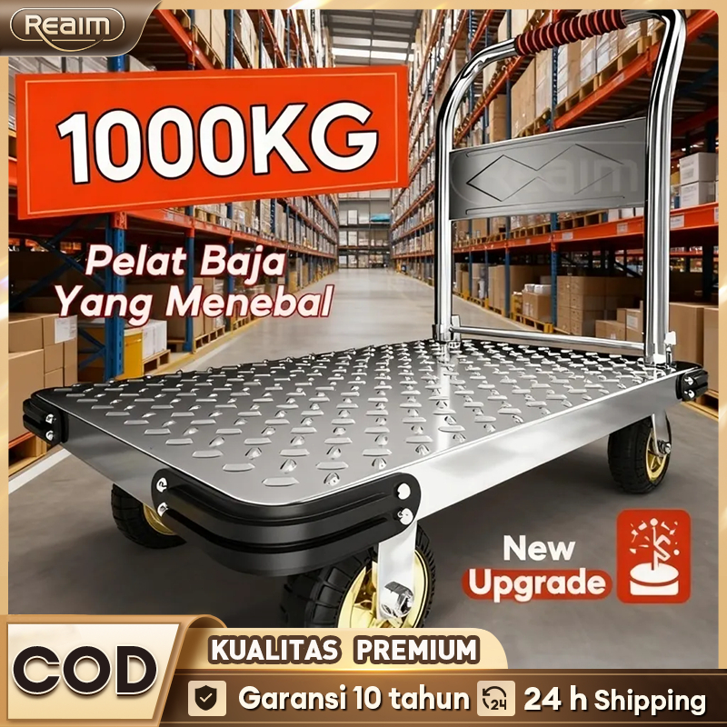 Troli Barang Lipat troli lipat portable Besi 1000kg roda troli 4 inch 5 inch gerobak