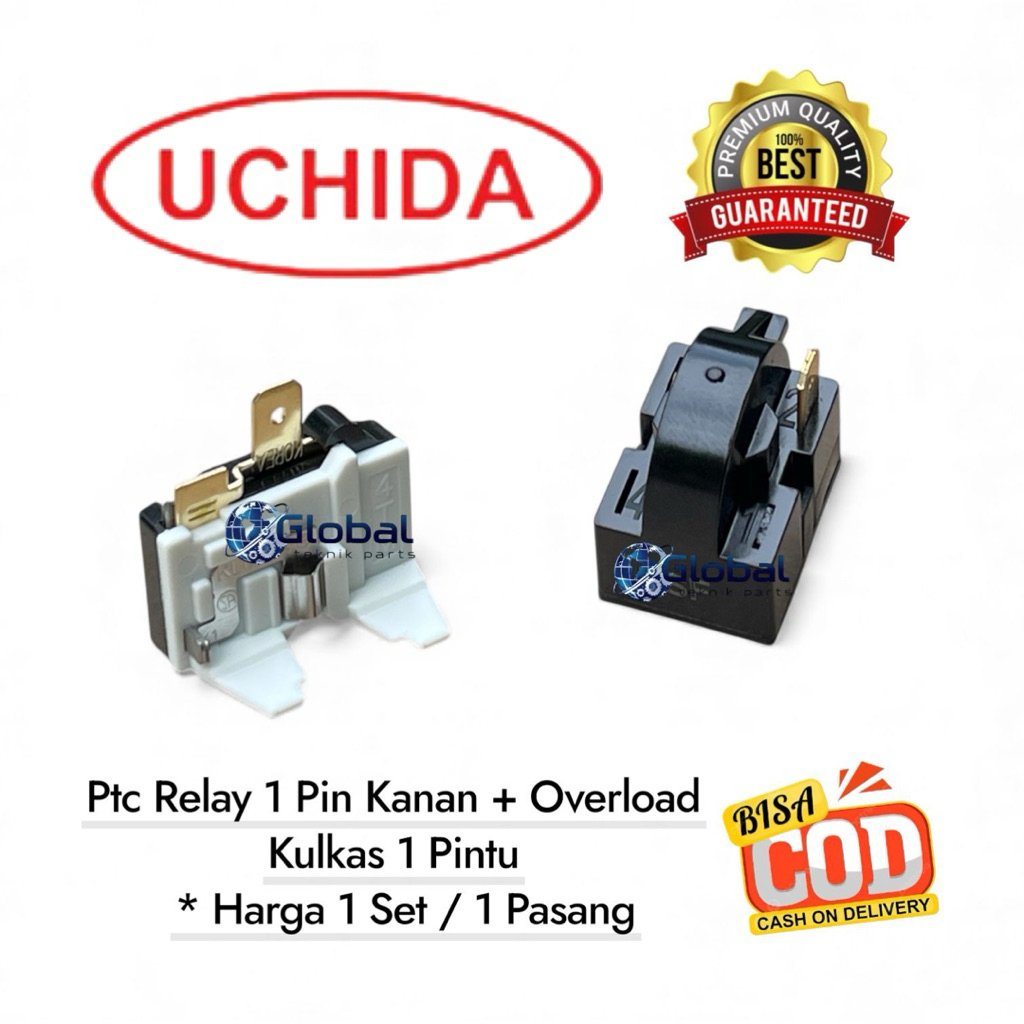 [1 Set ] Ptc Relay 1 Pin Kanan + Overload Kulkas 1 Pintu / Relay kulkas UCHIDA 1 Pintu