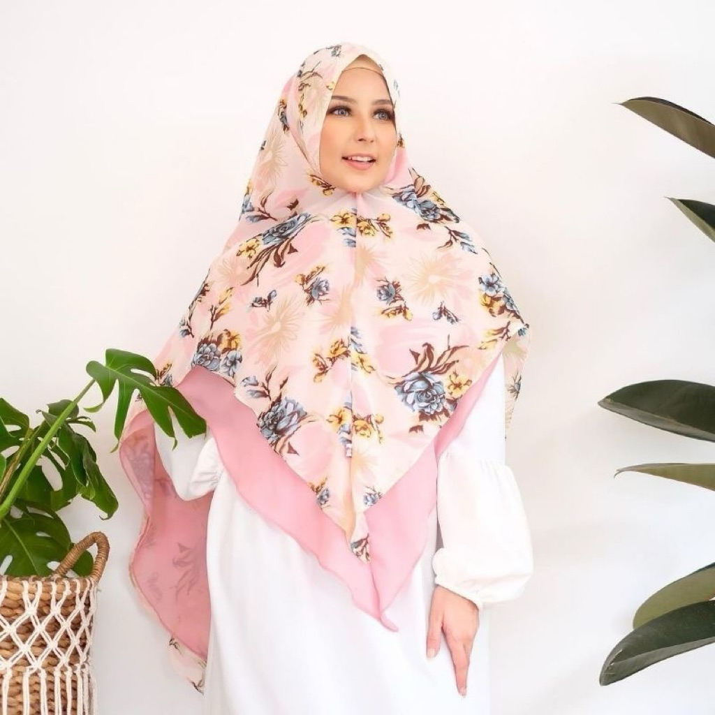 Kareema Khimar Syari Jumbo 2 Layer Babydoll Premium Adem Hijab Instant Syar’i Motif Bunga