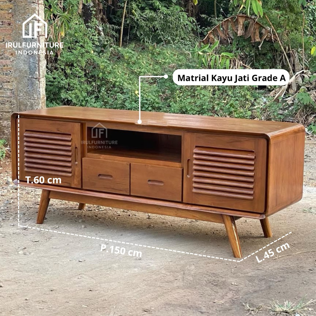Meja TV Kayu Jati Minimalis Retro Modern Desain Elegan | meja tv kayu jati | meja tv minimalis moder