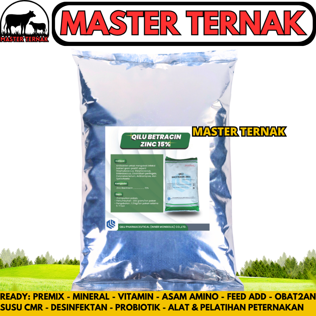 QILU BACITRACIN ZINC 15% - AGP Ayam Broiler Pemacu Pertumbuhan & Penggemukan Ayam Potong Pedaging