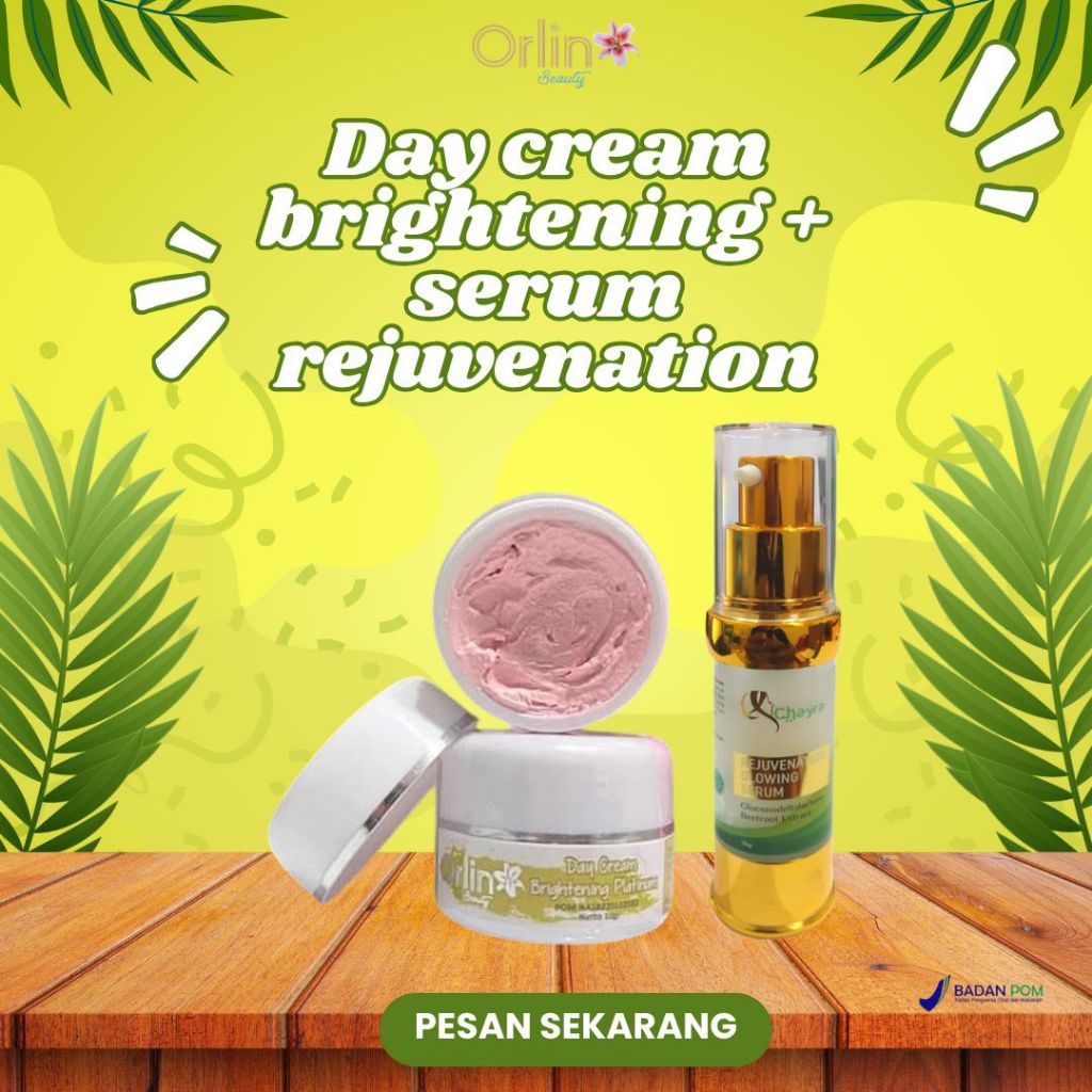Orlin Beauty Skincare Paket Bundling Day Cream Brightening + Serum Rejuvenation Best Couple Di Pagi 