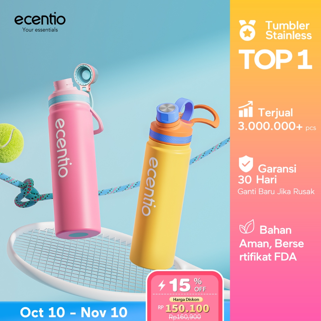 ecentio tumbler Stainless 316 outdoor 800ml sport olahraga  aesthetic lari Portable Tetap dingin sel