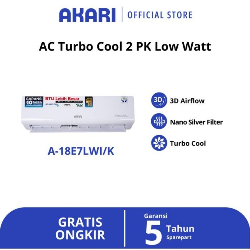 AC SPLIT AKARI 2PK TURBO COOL A-18E7LWI LOW WATT