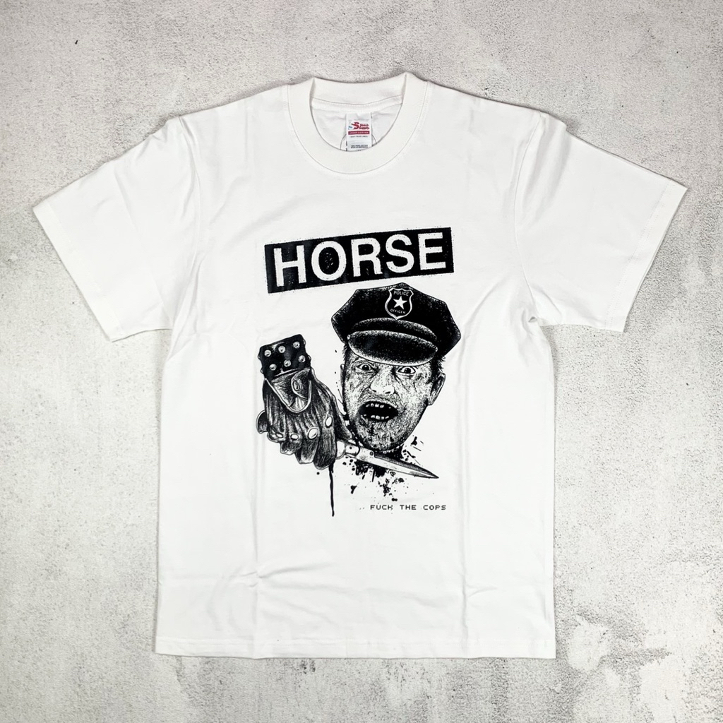 HORSE - FVCK THE COPS White | Kaos Band Original Official Merchandise